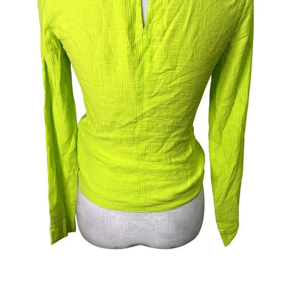 Topshop Long Sleeve Blouse Crew Neck Drawstring Tie Ruched Green Women's 2 NWOT - Picture 7 of 9